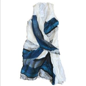 Helmut Lang silk mid length dress - blue and white